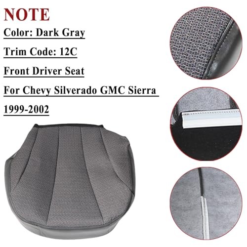 Front Driver Side Bottom Replacement Seat Cover Cloth Dark Gray Compatible