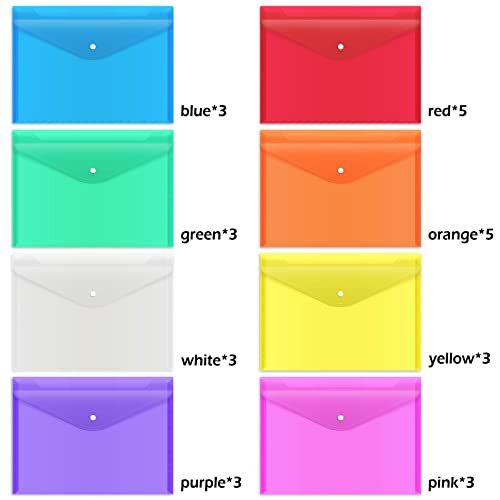 28Pk Plastic Envelope Document Folders A4 Size File Envelopes for School Office