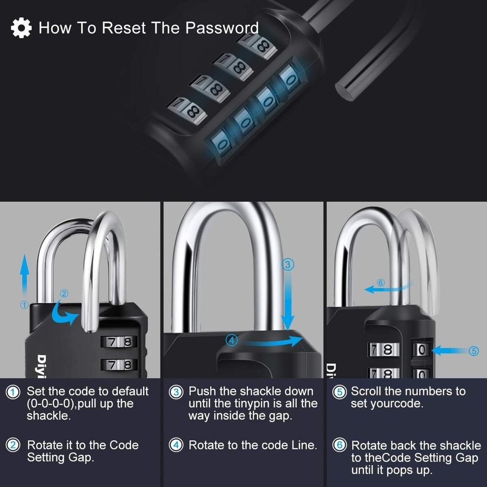 Combination Padlock, Diyife 4 Digit Locker Lock Weatherproof Lock Outdoor Combin