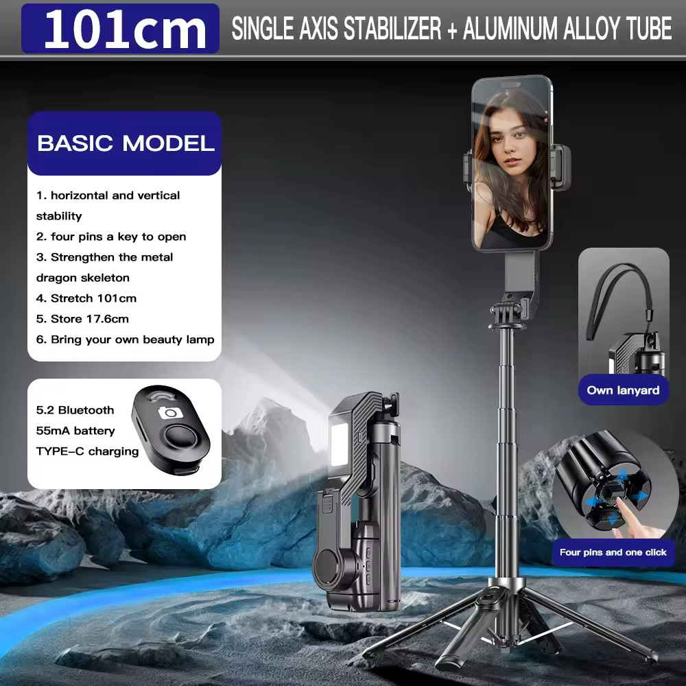 Smartphone Gimbal Selfie Stick Tripod Stabilizer for iPhone Android 5G Bluetooth