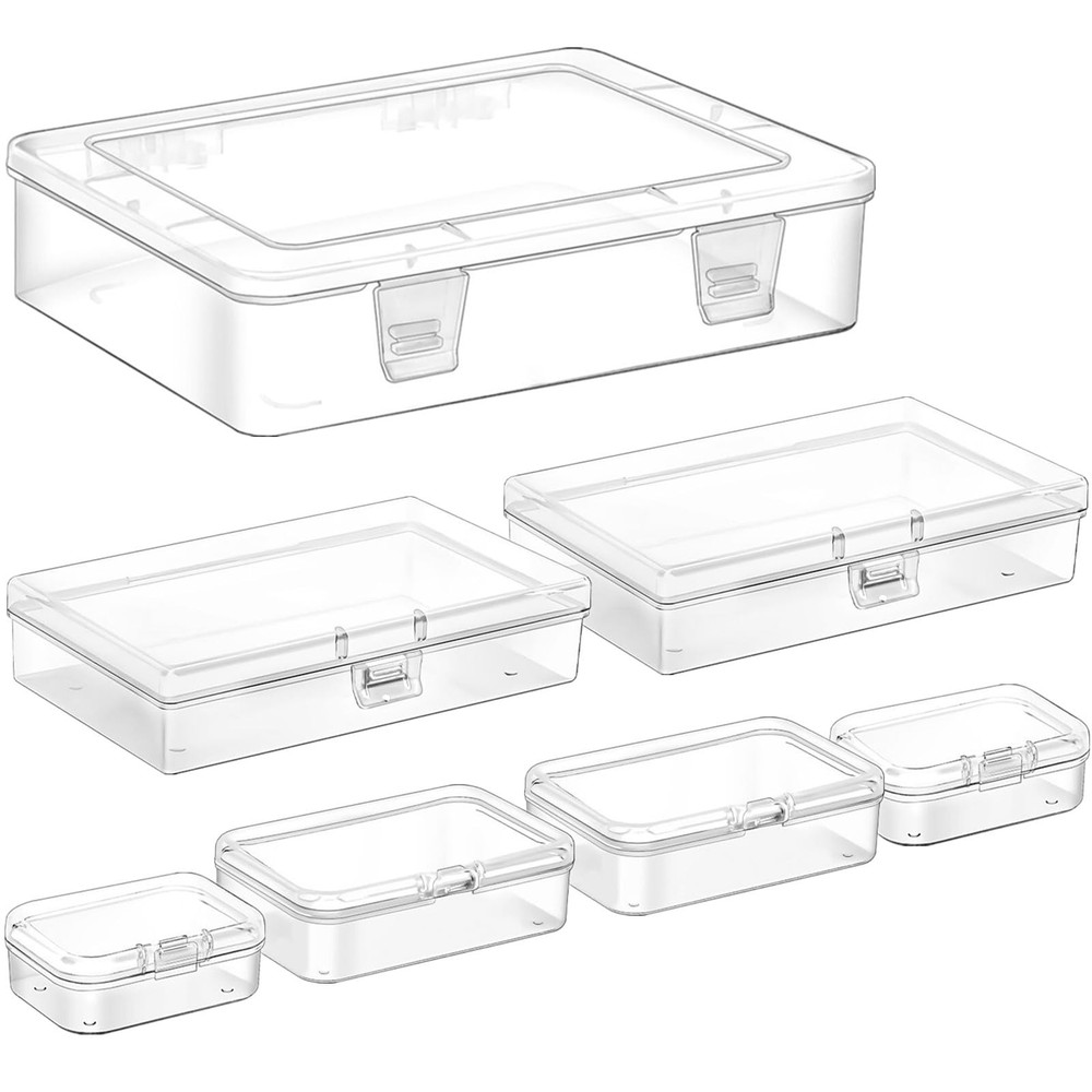7 Pack Mixed Sizes Rectangular Mini Plastic Containers Clear Plastic Storage ...