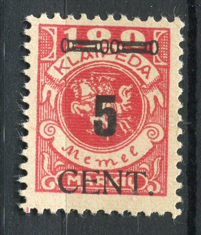 LITHUANIA MEMEL; 1923 early CENT. Surcharged issue Mint hinged 5c. value