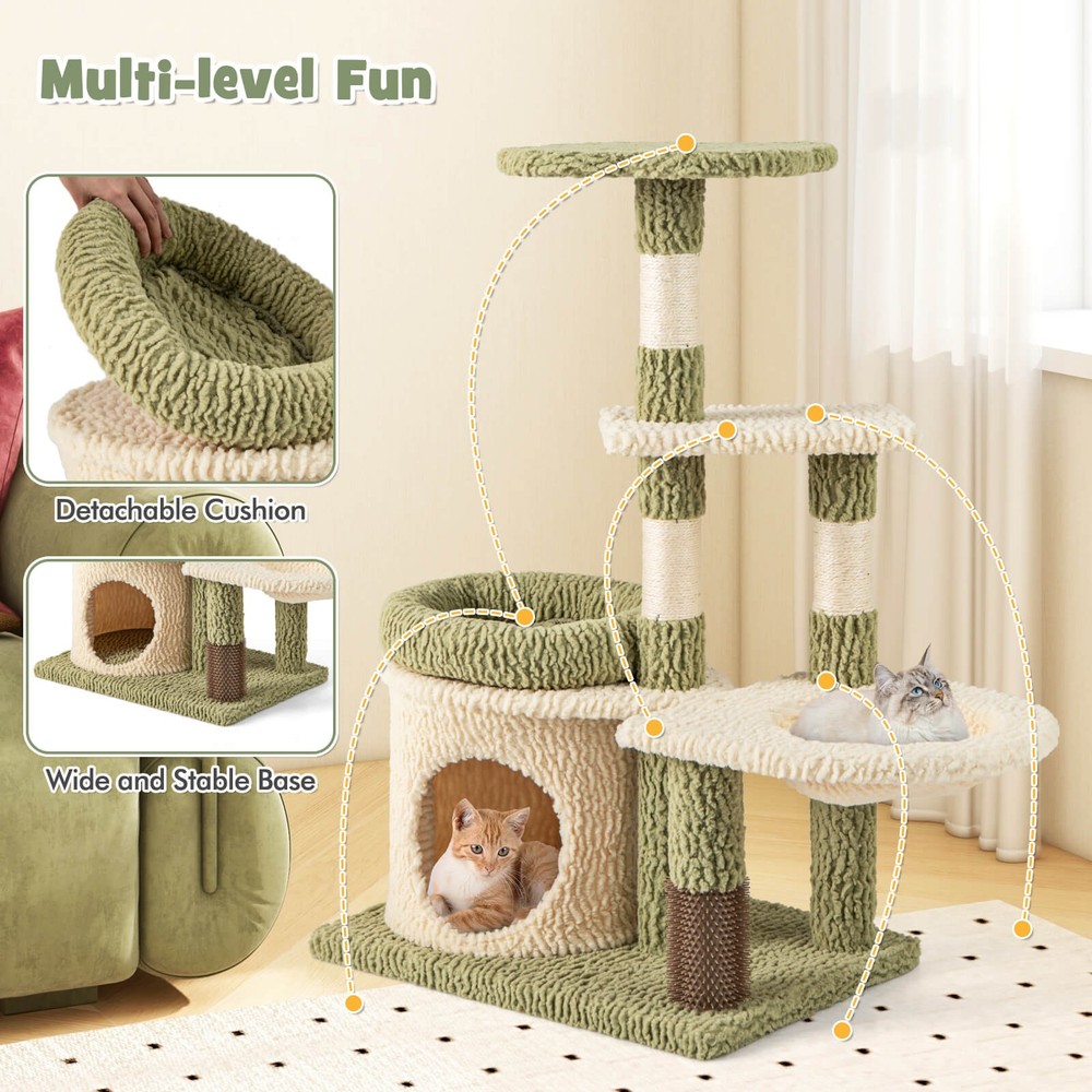 Multi-level Cat Tree Cute Cat Tower w/ Top Perch Private Condo Side Basket