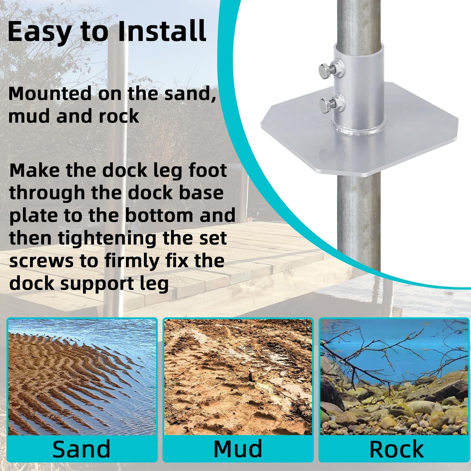 2 Pack Stationary Dock Bottom Pad,Stationary Base Plate,Floating Silver