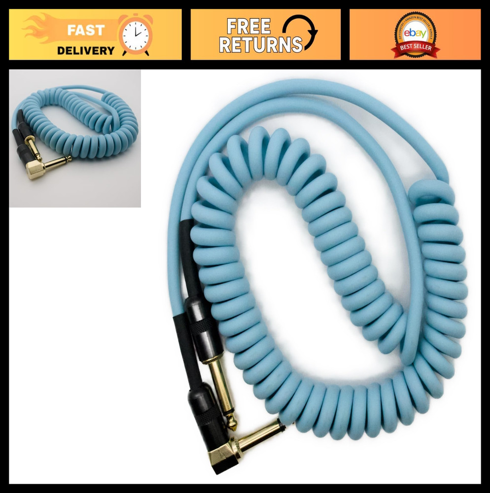 10ft Coiled Guitar Cable - Stretchable Curly Instrument Cable, 1/4" Right Angle