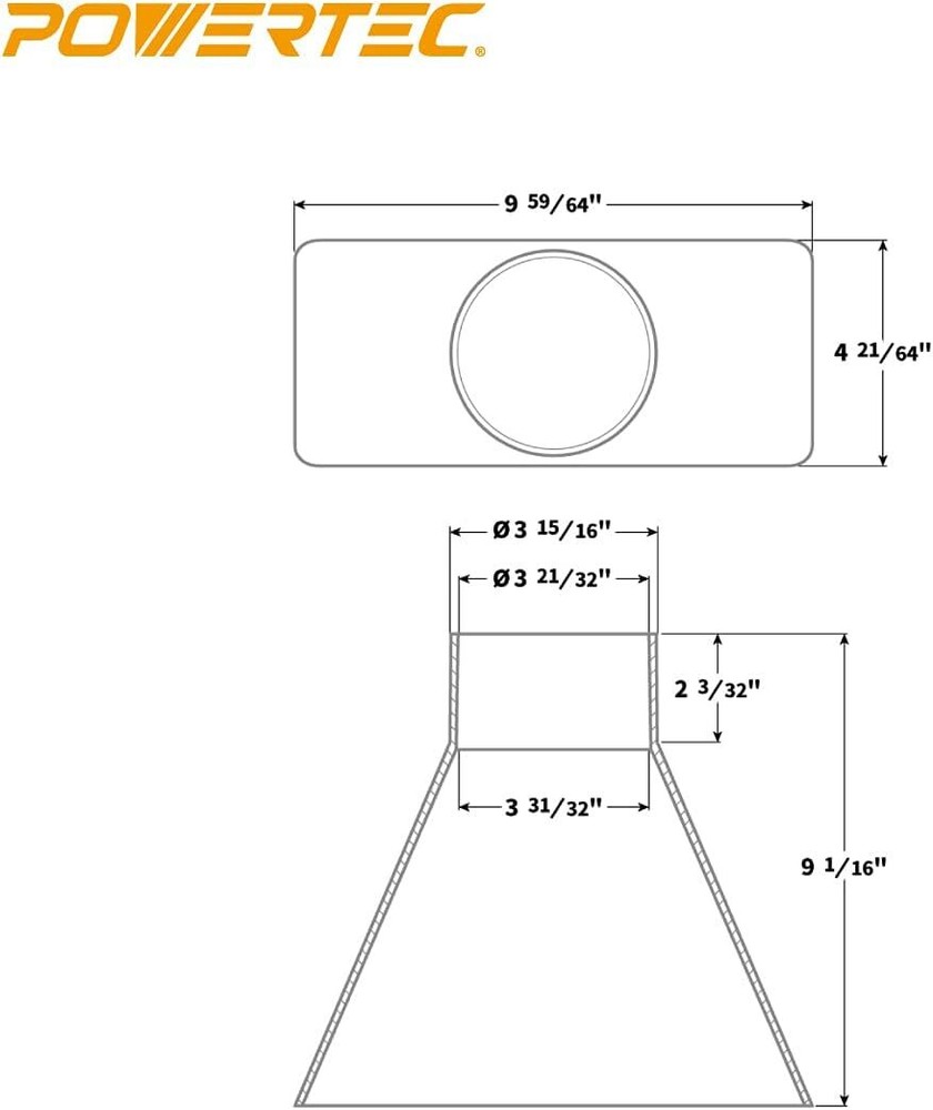 POWERTEC 70151 Dust Hood Rectangular Shape, Funneled 4-Inch Fitting By...