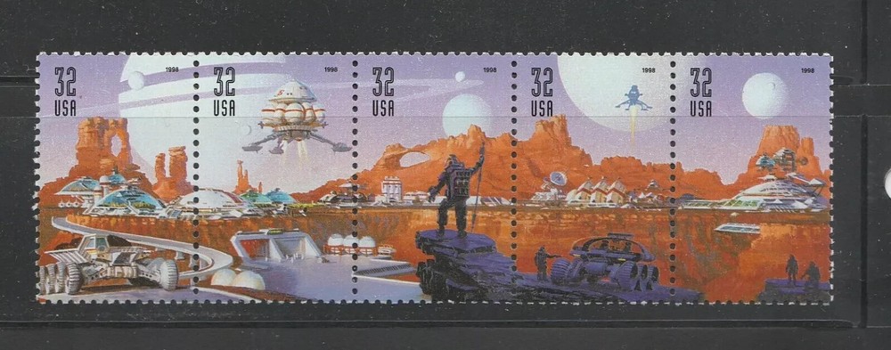 US, #3238-42 Space Discovery strip, 5 32c 1998, MNH
