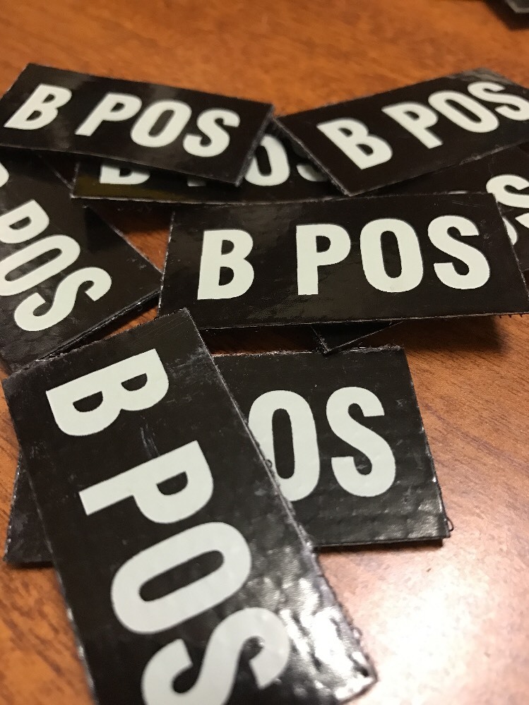 B POS Blood Type Patch GENUINE USGI (IR Reflective)