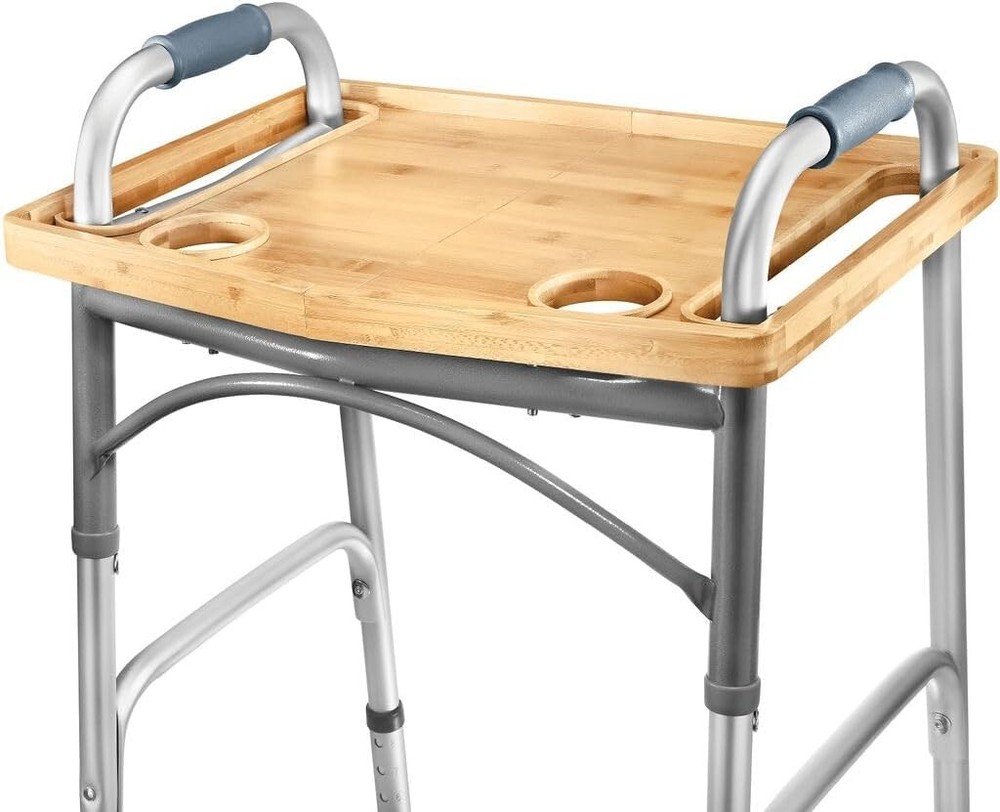 Wood Walker Tray Table with Cup Holder – Foldable, Portable