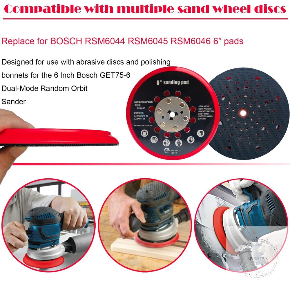 6 Inch Replacement Sander Pad for Bosch GET75-6N Sander - 6" Hook and Loop Sand