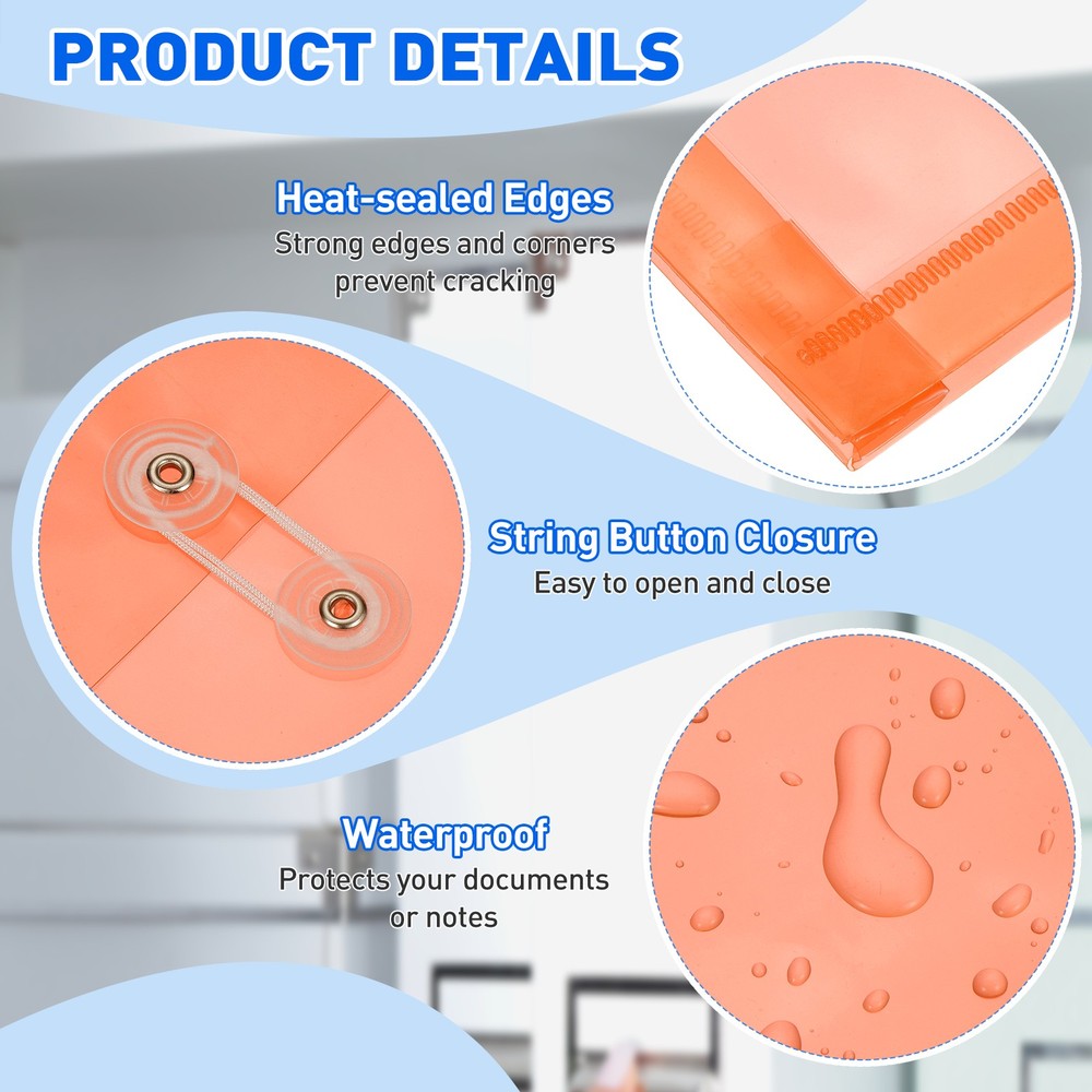 3-Pack Clear Plastic Poly Document Envelopes in Orange