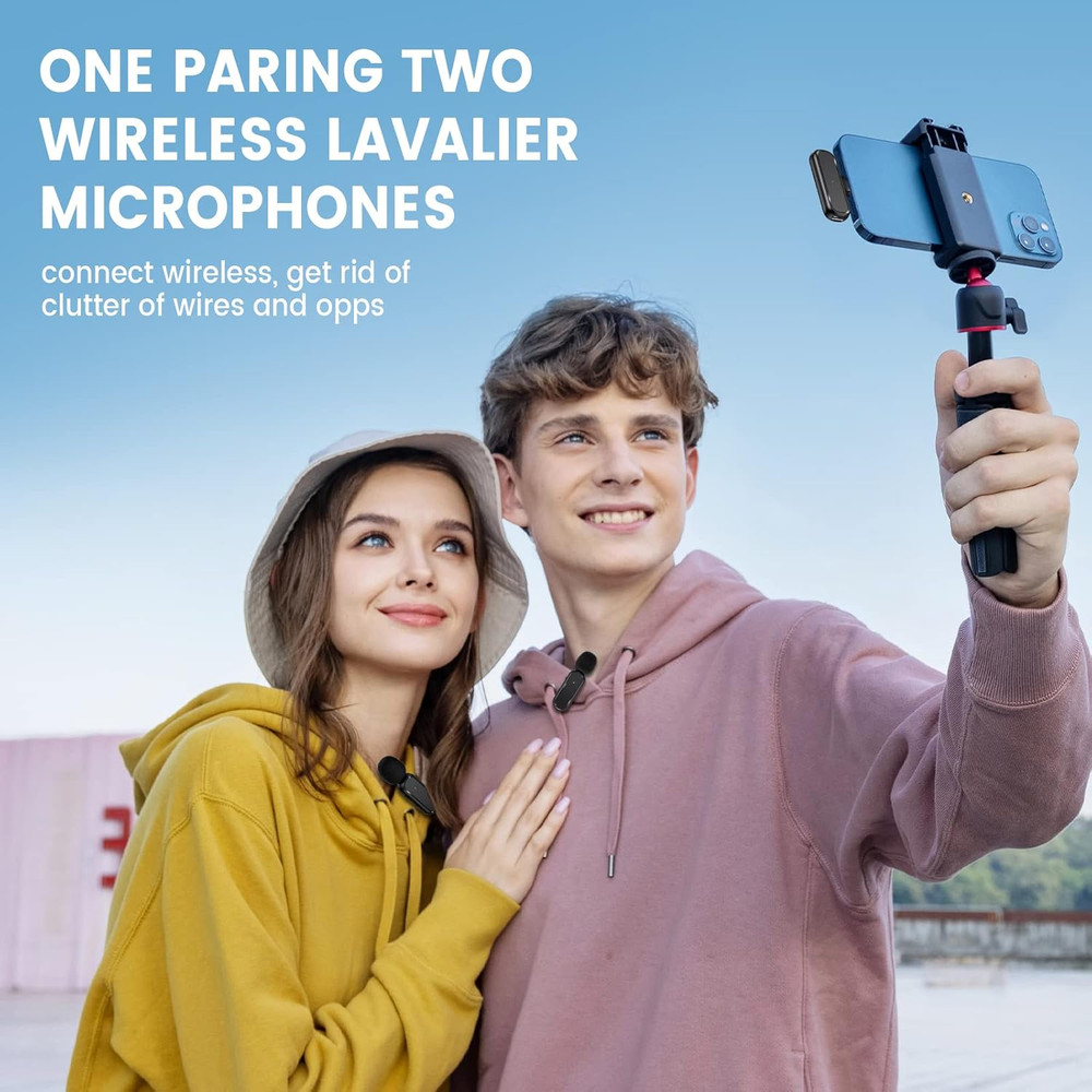 Wireless Lavalier Microphone - Plug & Play Dual Mic System for iPhone iPad with