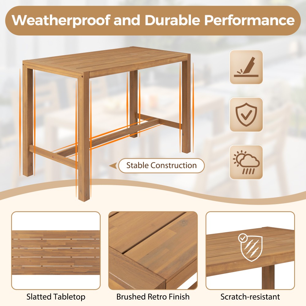 Rustic Patio Bar Set Table Chairs Dining Set Solid Wood Poolside Backyard Porch