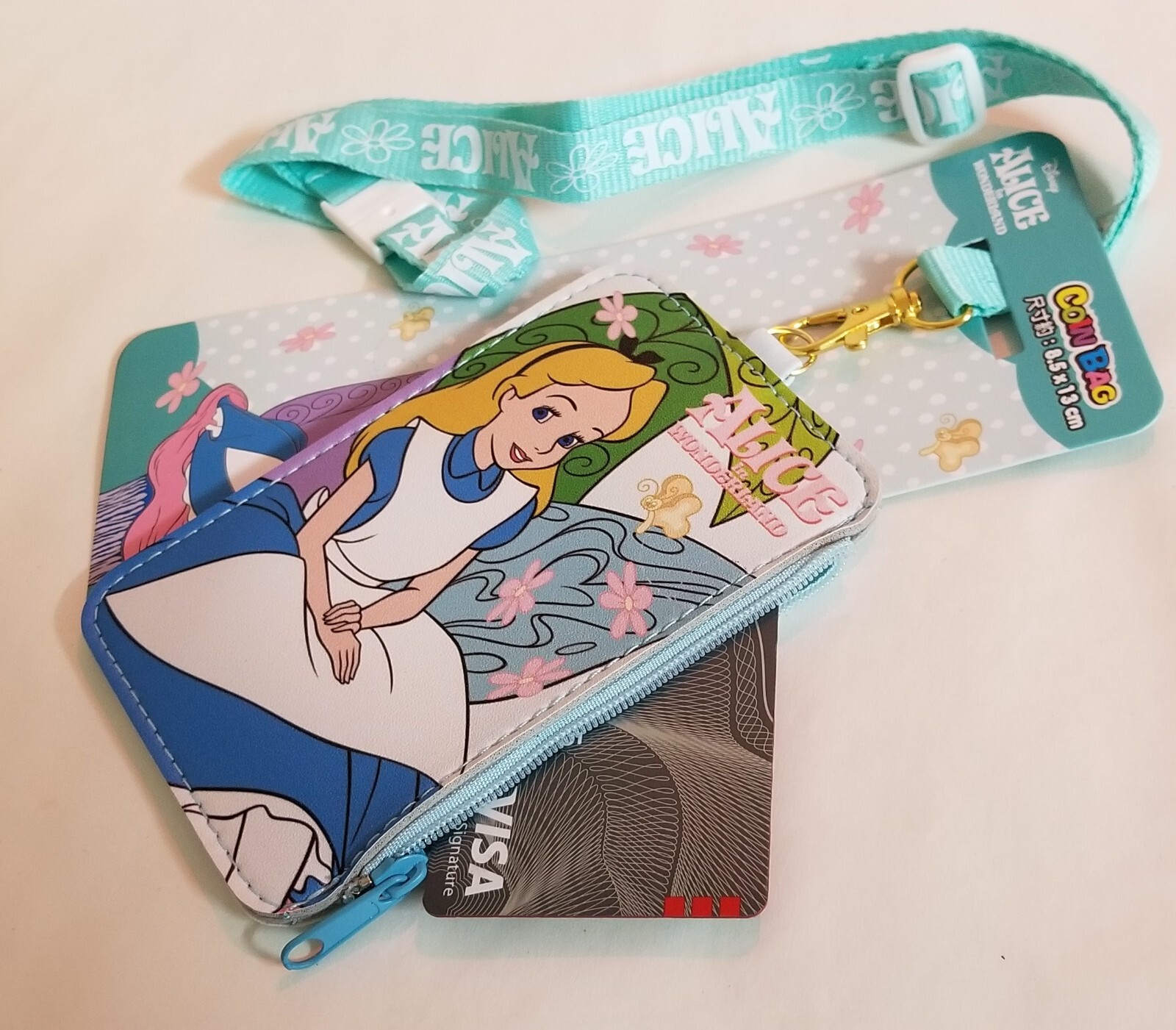Alice In Wonderland Coin Badge ID Card Holder Pouch Bag Lanyard Pass Case Purse