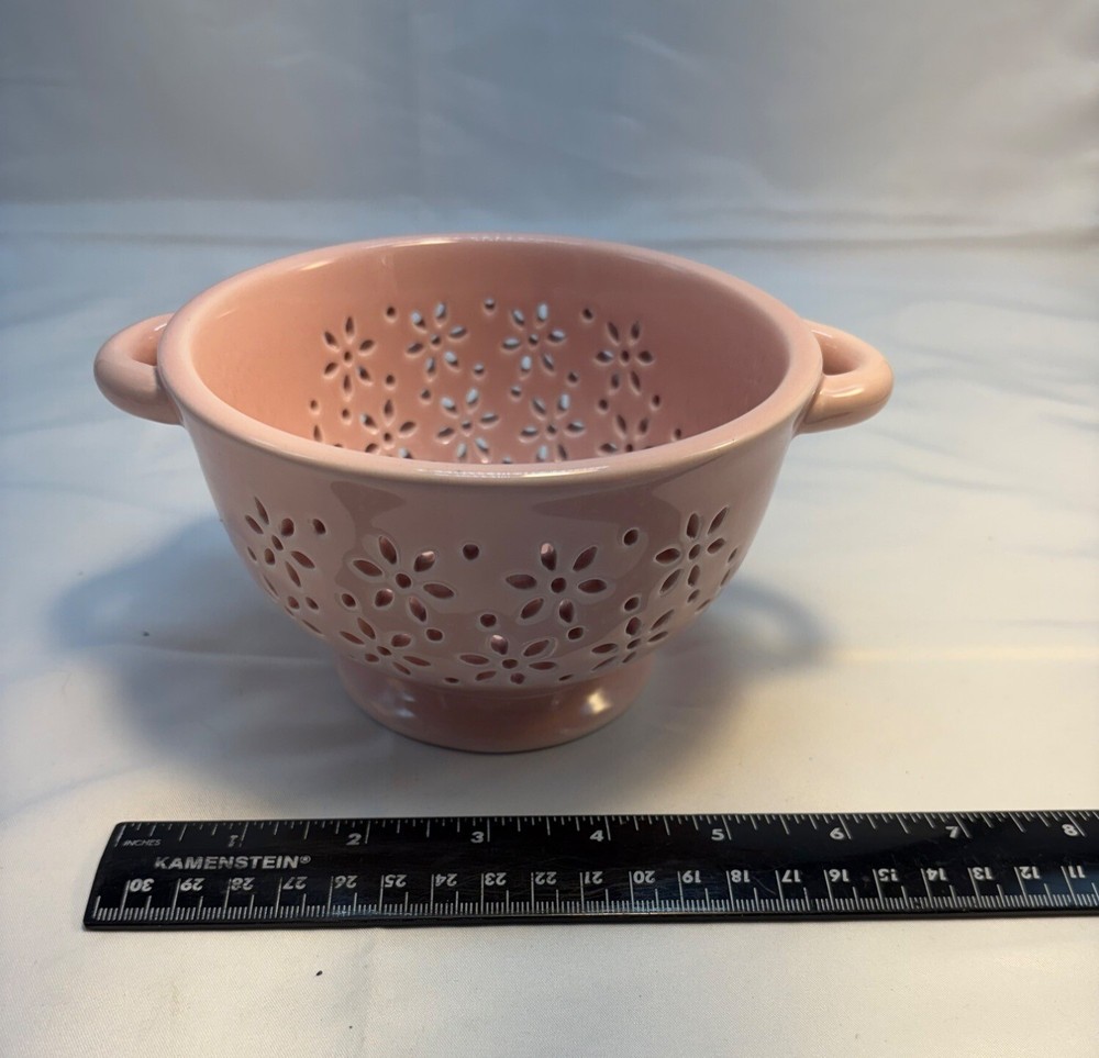 Small Pink Ceramic Strainer Colander Berries 6"
