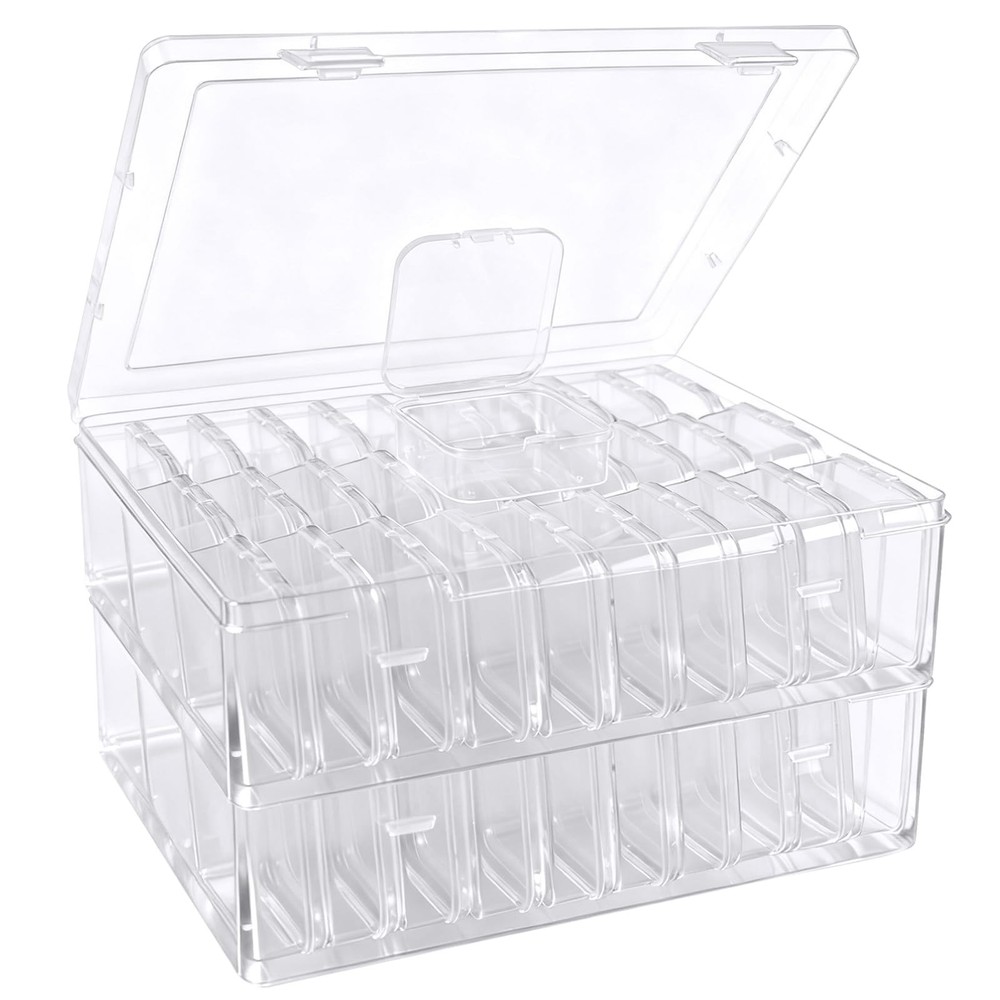 Bead Organizer Box, 60 Pcs Small Clear Plastic Storage Containers with Hinged...
