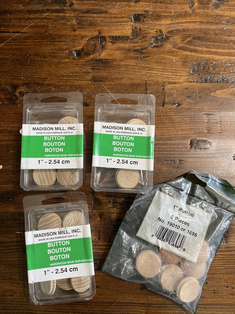 (4). 1" Wooden Buttons 6 Per Pack
