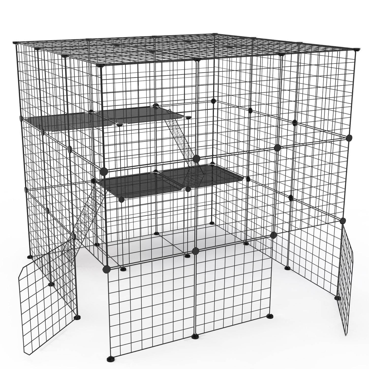 4 Type Large Cat Cage Enclosure Metal Wire Kennel DIY Playpen Catio with Hammock