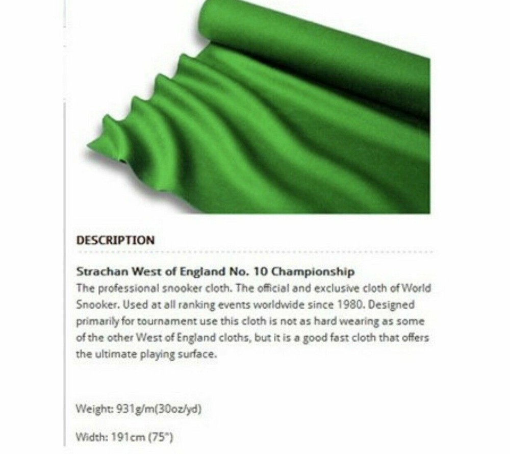 Strachan No10 Snooker Cloth For 12ft Table