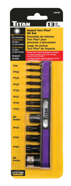 Titan 16036 13pc Impact Grade Torx Plus Bit Set