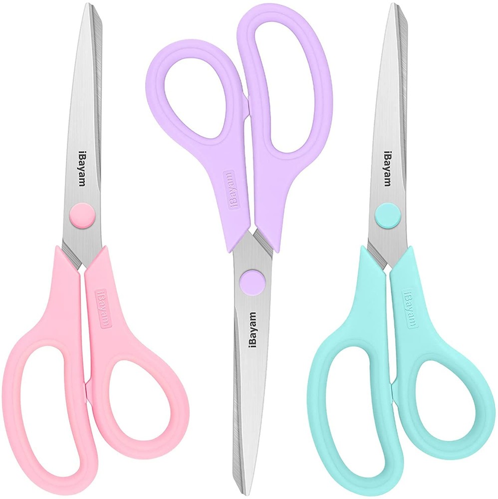 Scissors, 8" All Purpose Scissors Bulk 3-Pack, Ultra Sharp 2.5mm Thick Blade ...