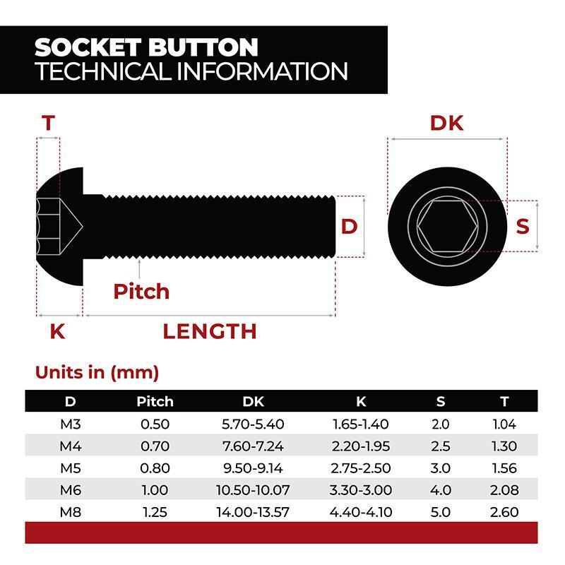 Black Stainless Steel Socket Button Screws M5 M6 M8