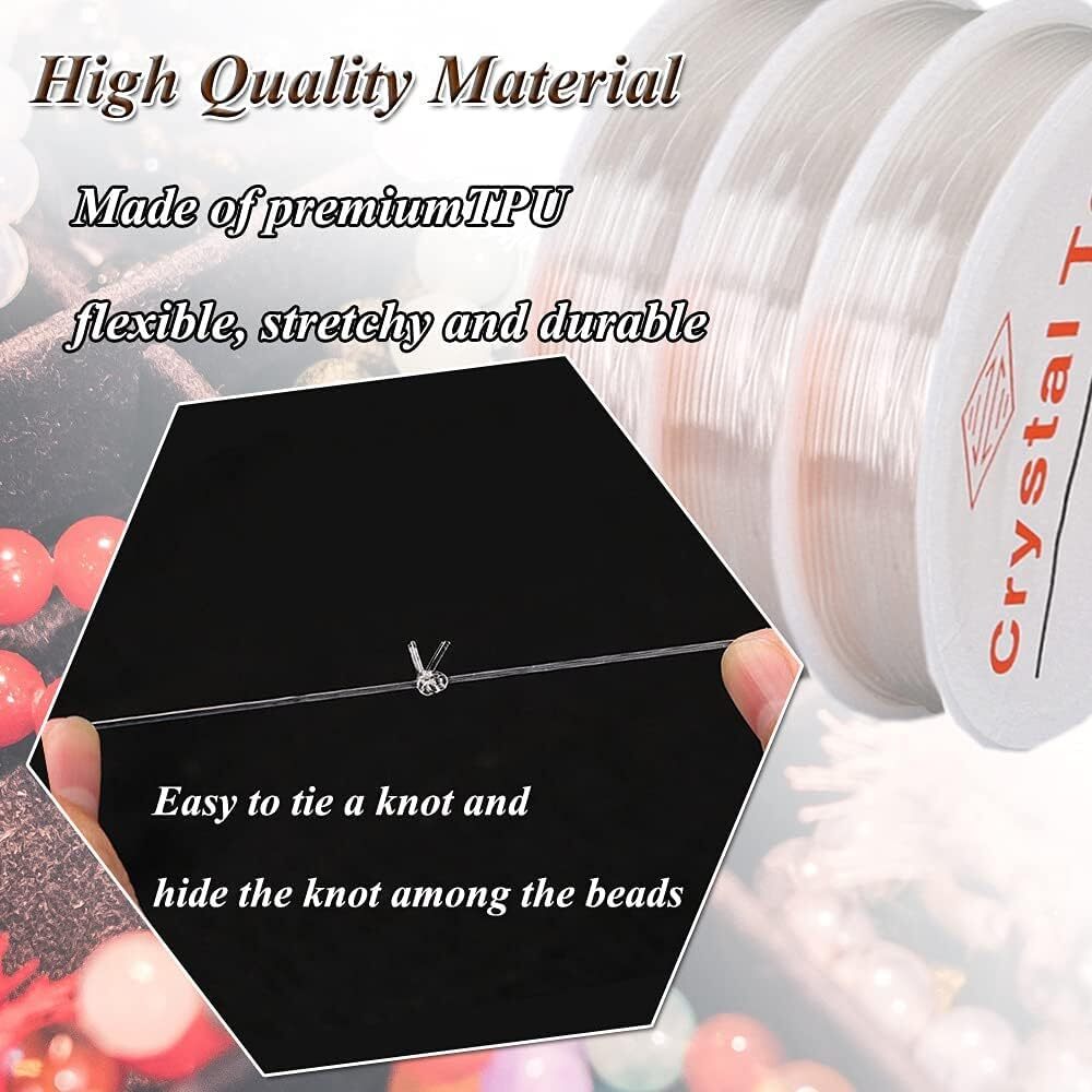 Whale Stretchy String for Bracelets, 3 Rolls Clear Elastic White