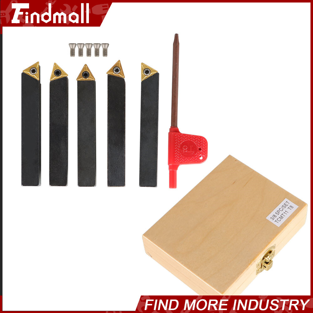 Findmall 5Pc 3/8" Lathe Indexable Carbide Insert &Turning Tooling Bit Holder Set