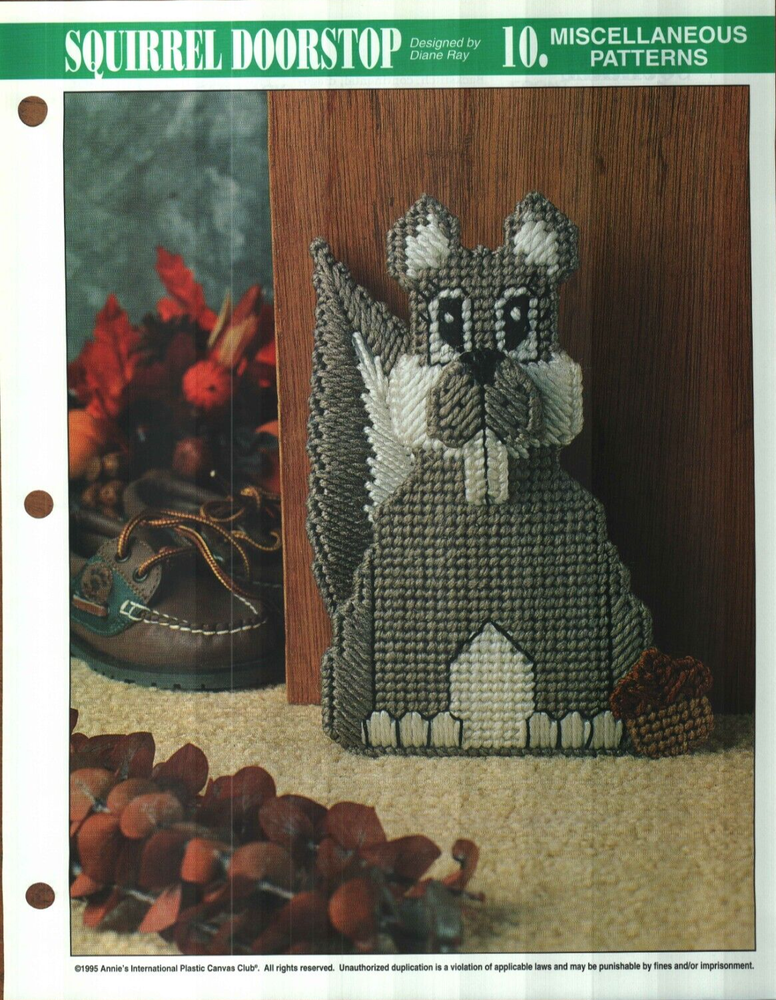 NEW SQUIRREL DOORSTOP HOME DECOR ANNIE'S PLASTIC CANVAS PATTERN INSTRUCTIONS