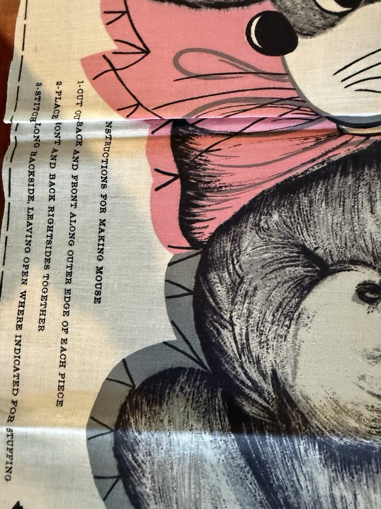 Vintage Cut And Sew Fabric Pattern Stuffed Mouse Toy