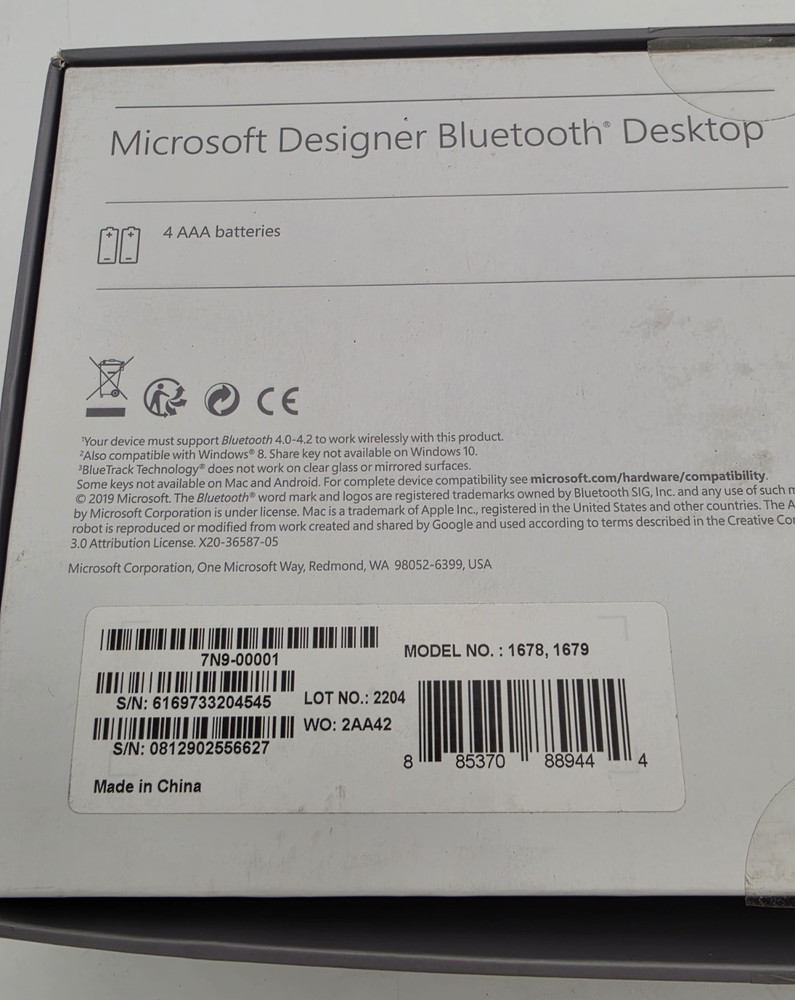Microsoft Designer Bluetooth Desktop Keyboard & Mouse Model:1678/1679 Open Box