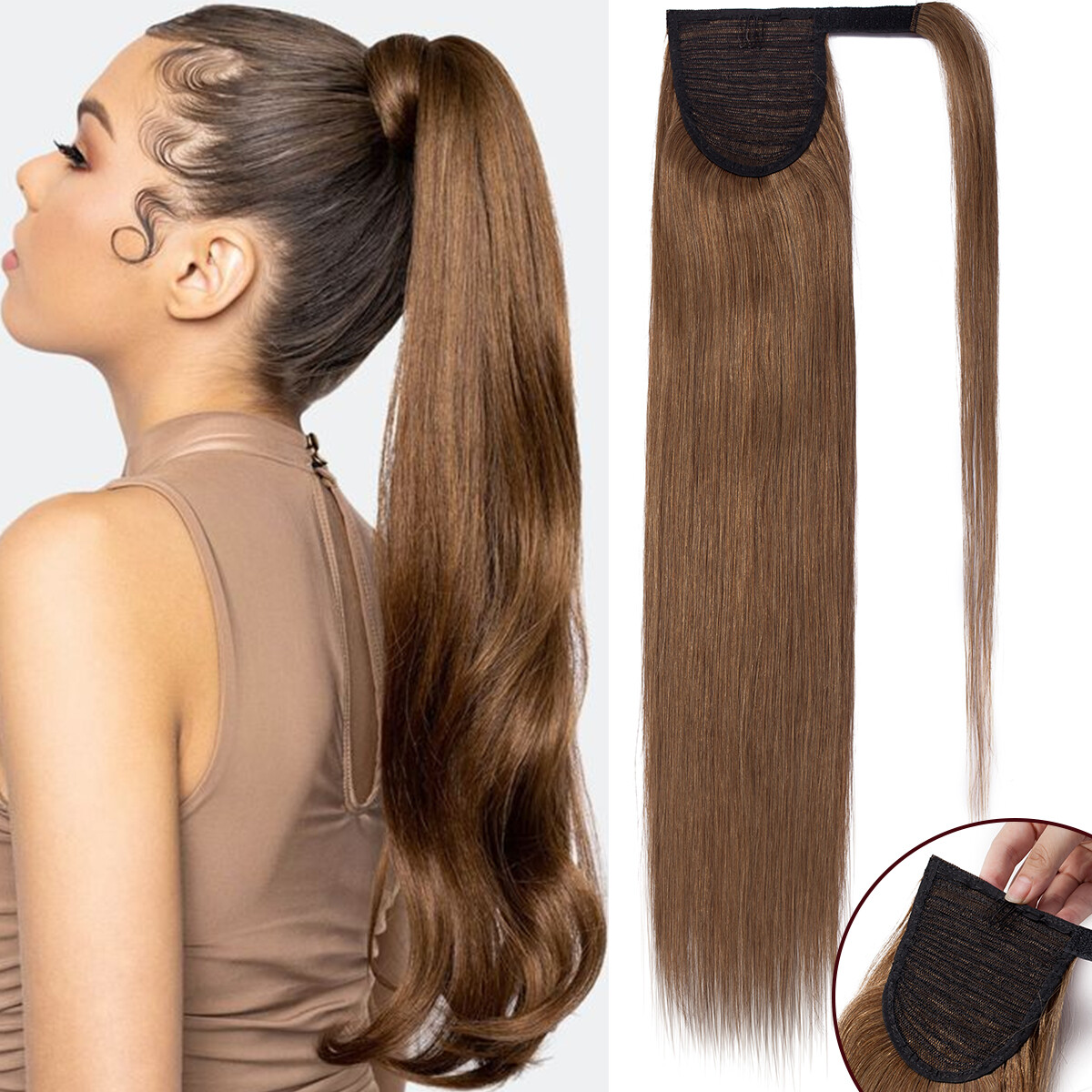 Real 100% Claw Wrap Around Ponytail Clip In Pony Tail Remy Human Hair Extensions