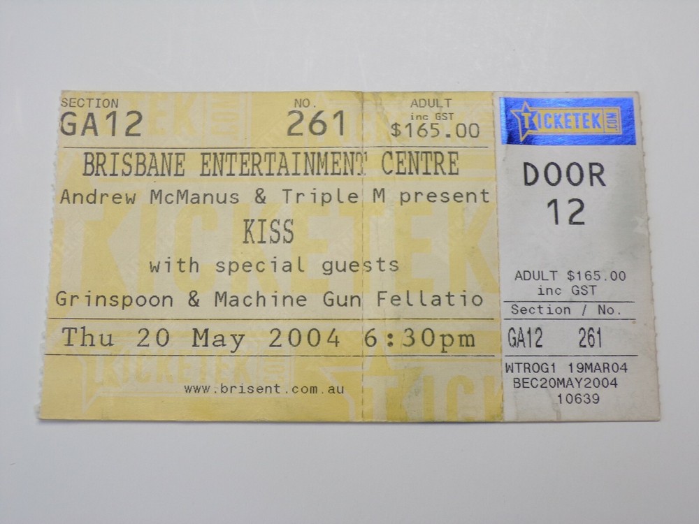 KISS Ticket Stub May 2004 Rock The Nation Concert Tour Brisbane Australia