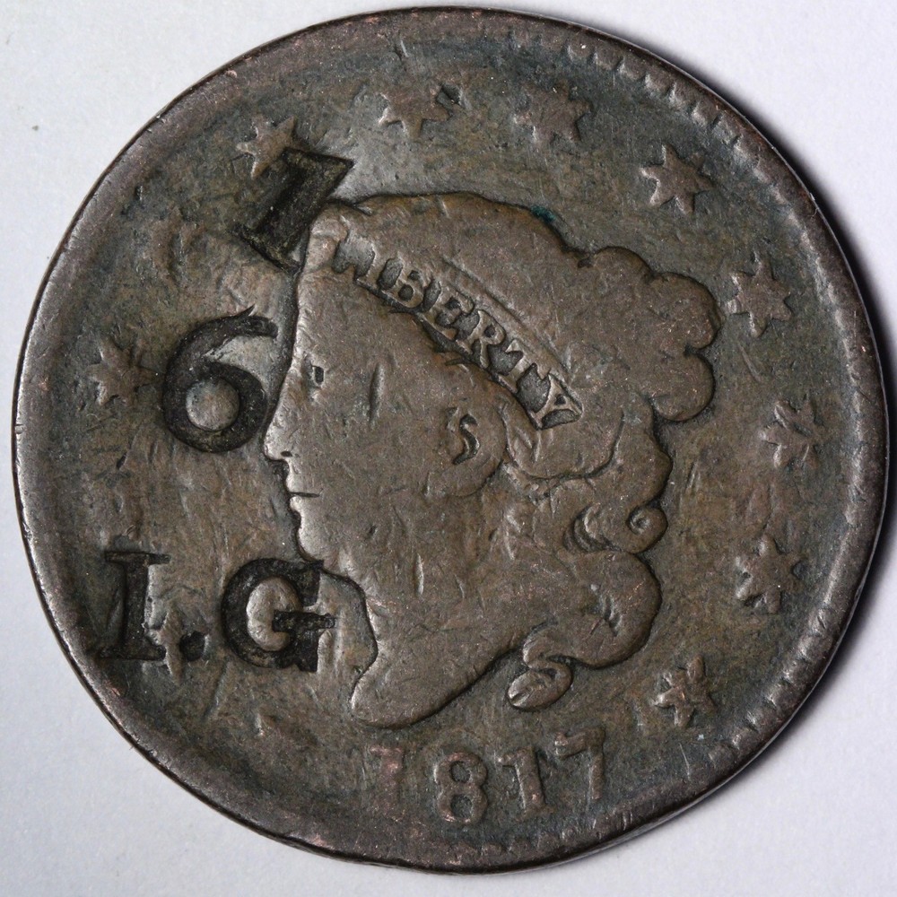 1817 Coronet Head Large Cent NEAT COUNTERSTAMP E101 VKCF
