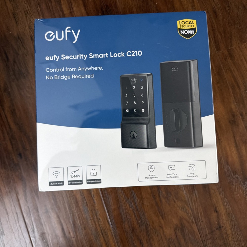 Eufy C210 Keyless Wi-Fi Bluetooth Smart Lock Black Touch Screen Deadbolt