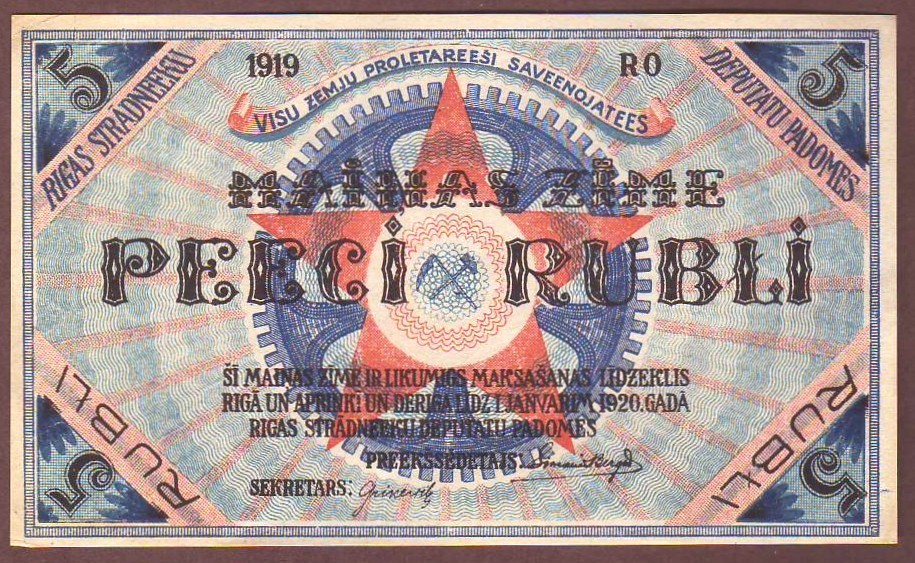Latvia  RIGA  5 Rublis 1919    UNC