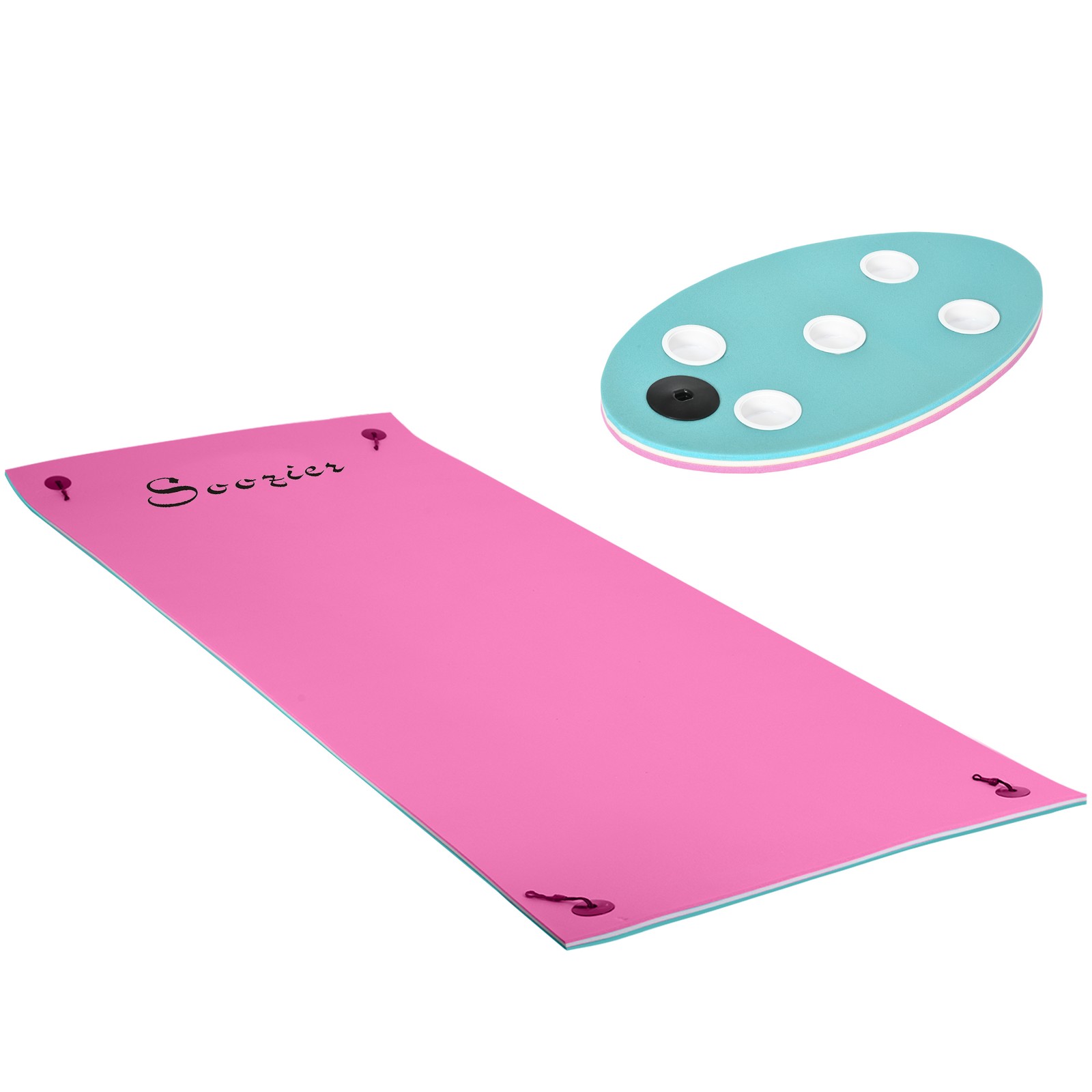 12.5' x 5' Floating Mat with Drink Holders 3-Layer Lily Pad, Pink