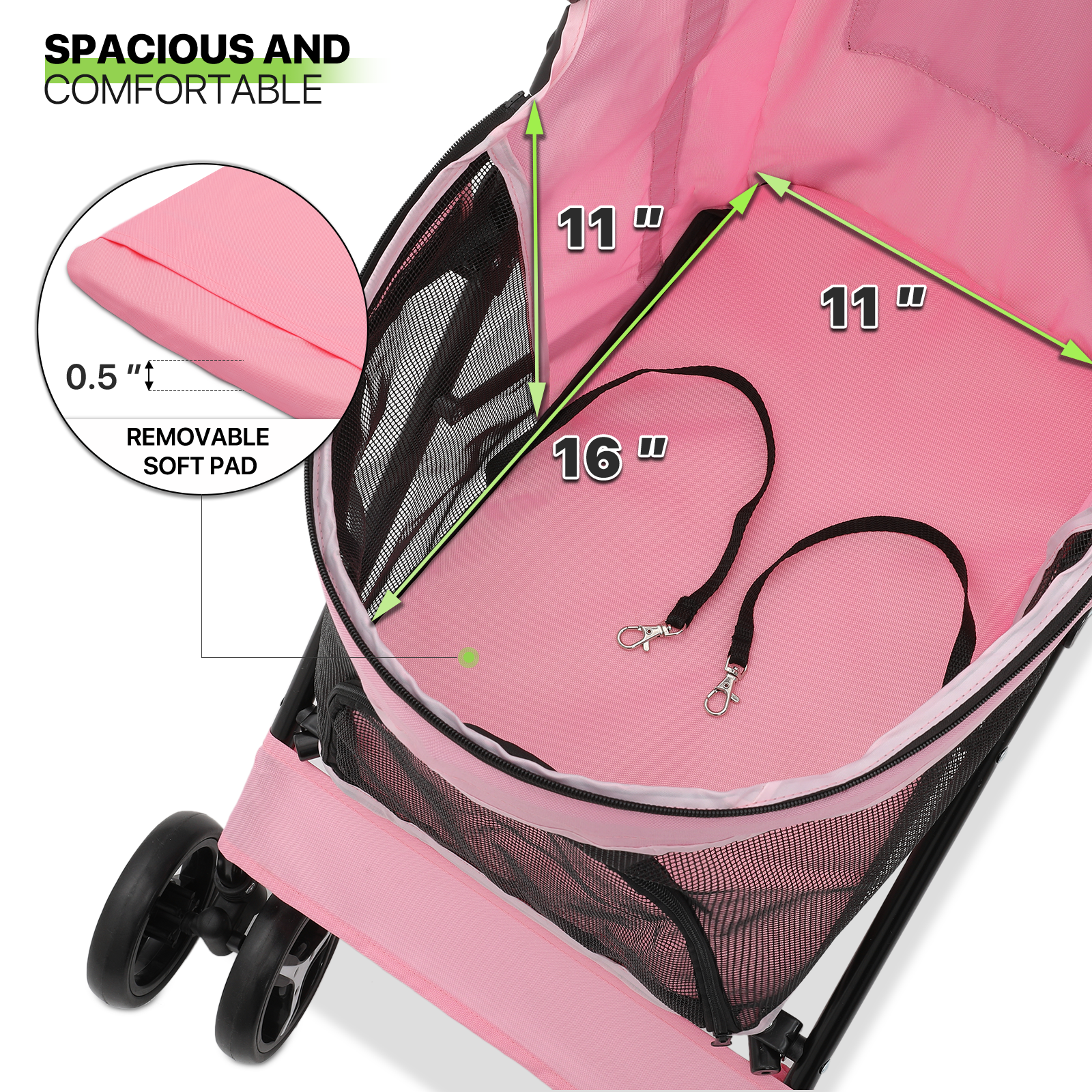 Foldable Pink Dog Stroller Adjustable Canopy Breathable Pet Travel Carrier Cart
