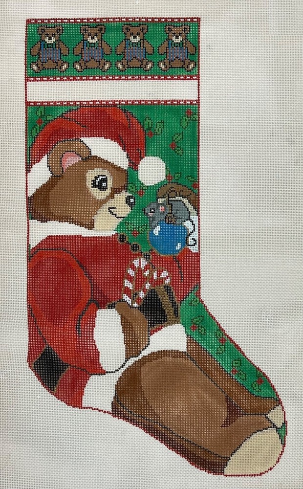 Hand-Painted Teddy Bear & Mouse 24" CHRISTMAS STOCKING Needlepoint Canvas