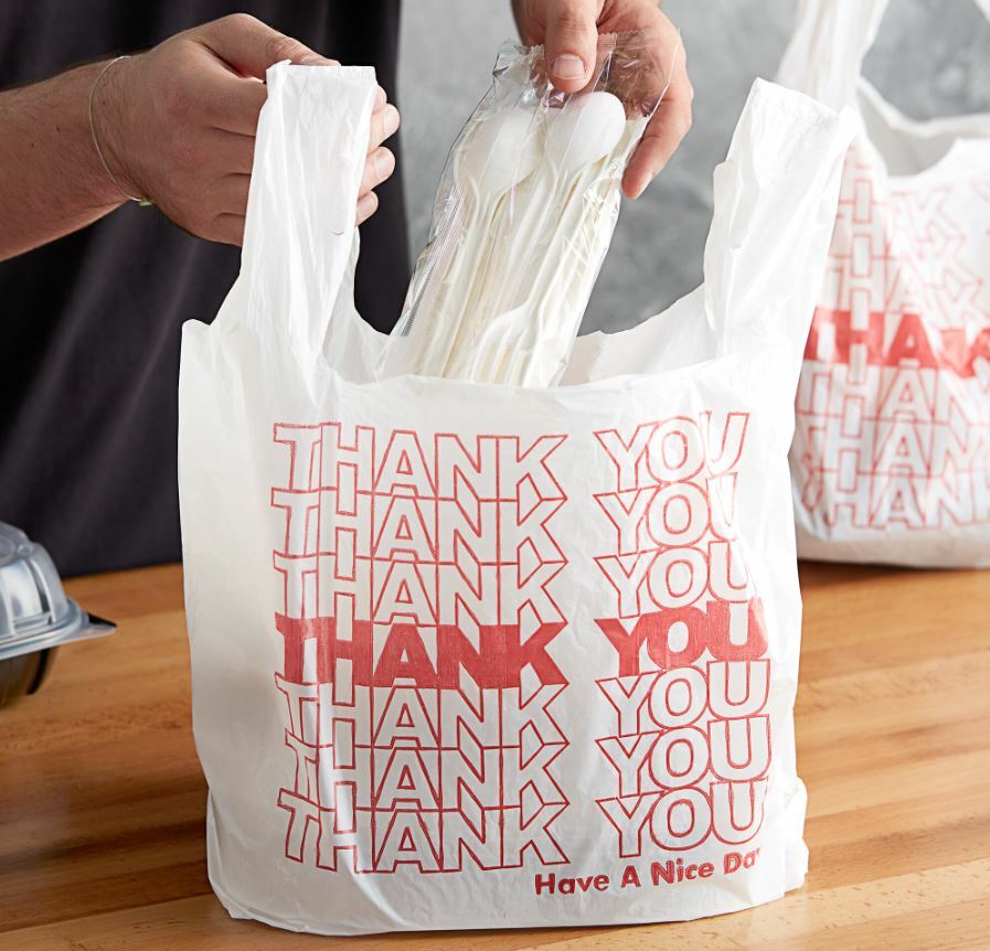 THANK YOU To Go Bags 22" x 12" x 6 1/2" White Plastic Shopping Bags 1/6 Bags