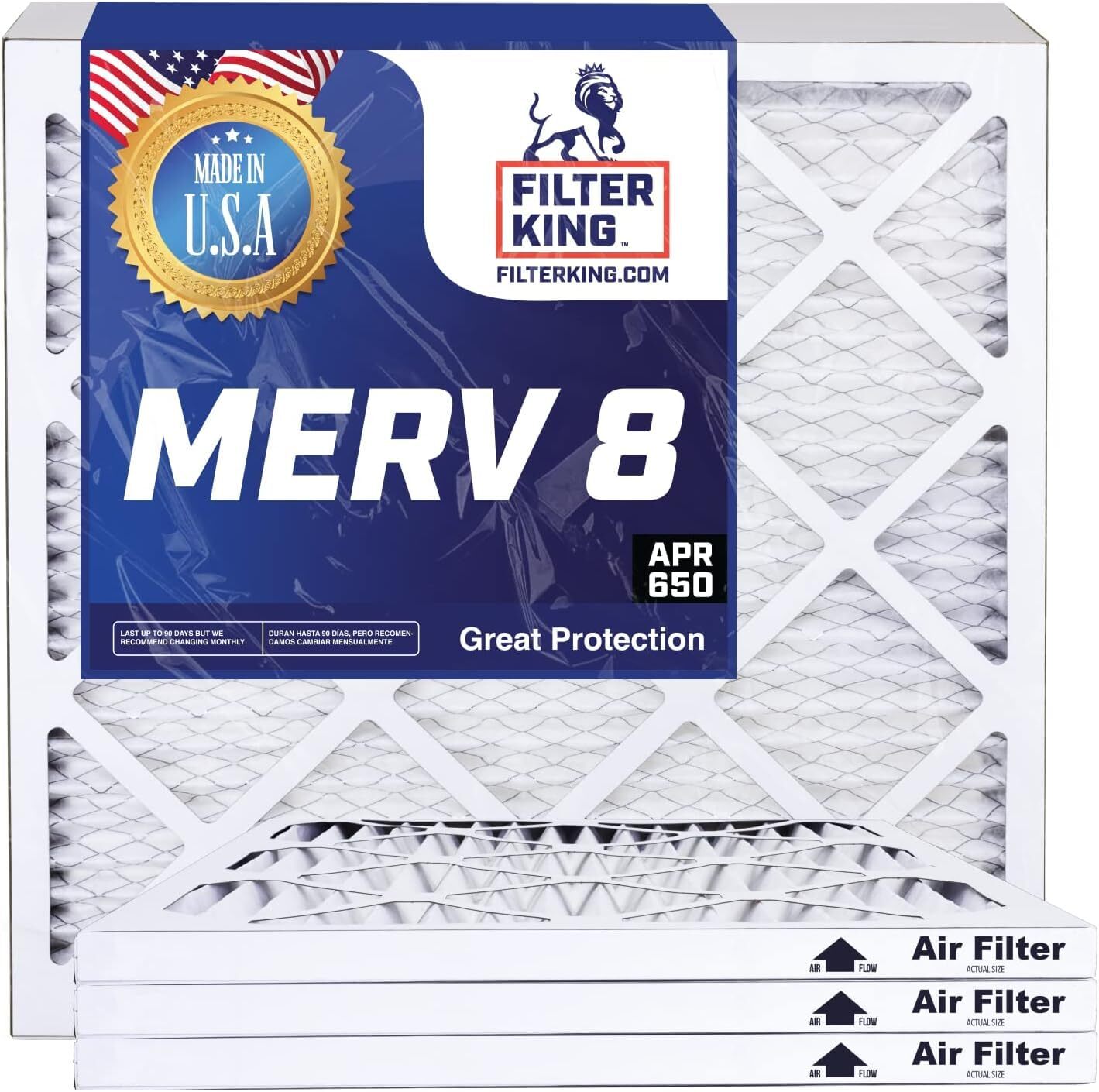 Filter King 20x25x4 Air Filter 4-PACK MERV 8 Actual Size 19.5 x 24.5 x 3.75"