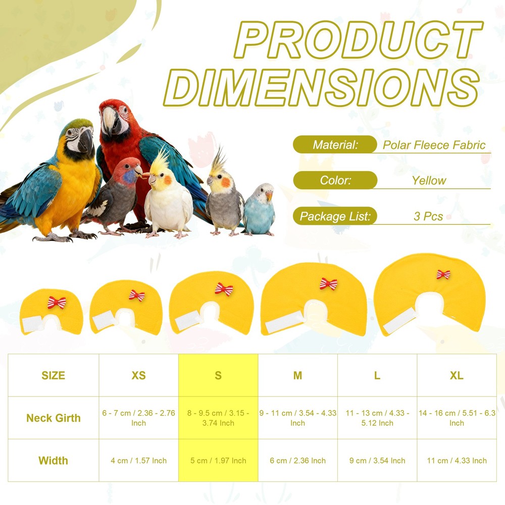 Bird Collars Bird Cone Collar Protective Cones (Yellow, S, 3 Pcs)