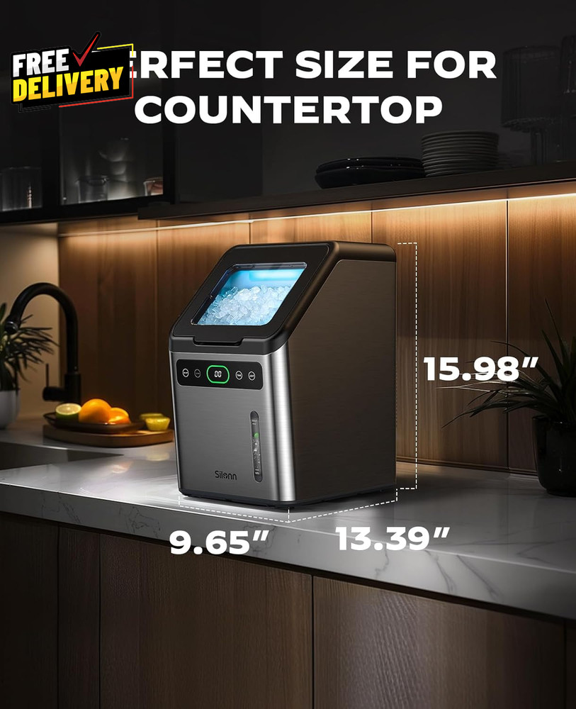 Nugget Ice Maker Timer Ice Machine with Self-Cleaning 44Lbs per Day Pebble Ice..