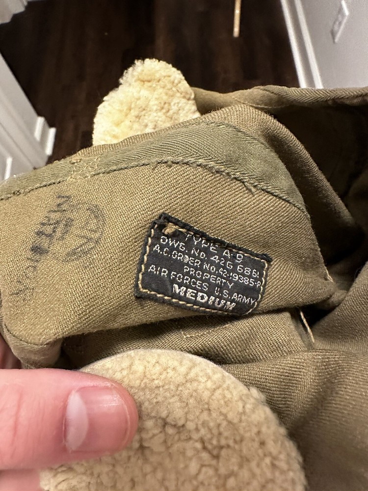 WWII Named Type A-9 Air Force US Army Flight Cap Hat Canvas