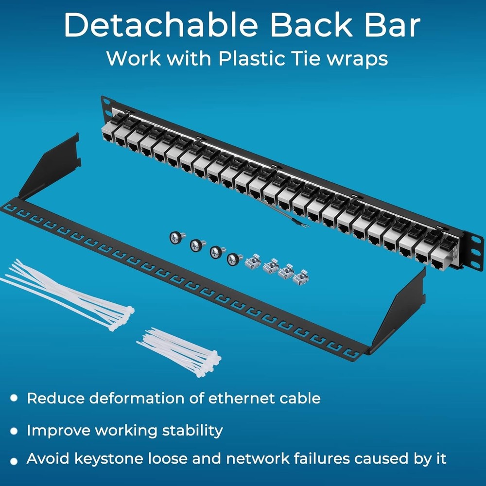 Patch Panel 24 Port Cat7 with Inline Keystone 10G Support, Coupler Patch Pane...
