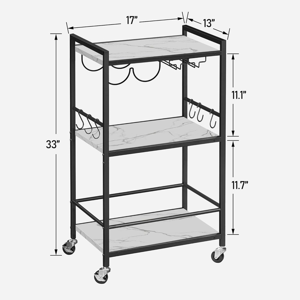 Elegant Marble White Bar Cart with Wine Rack - Stylish Multi-Function Design