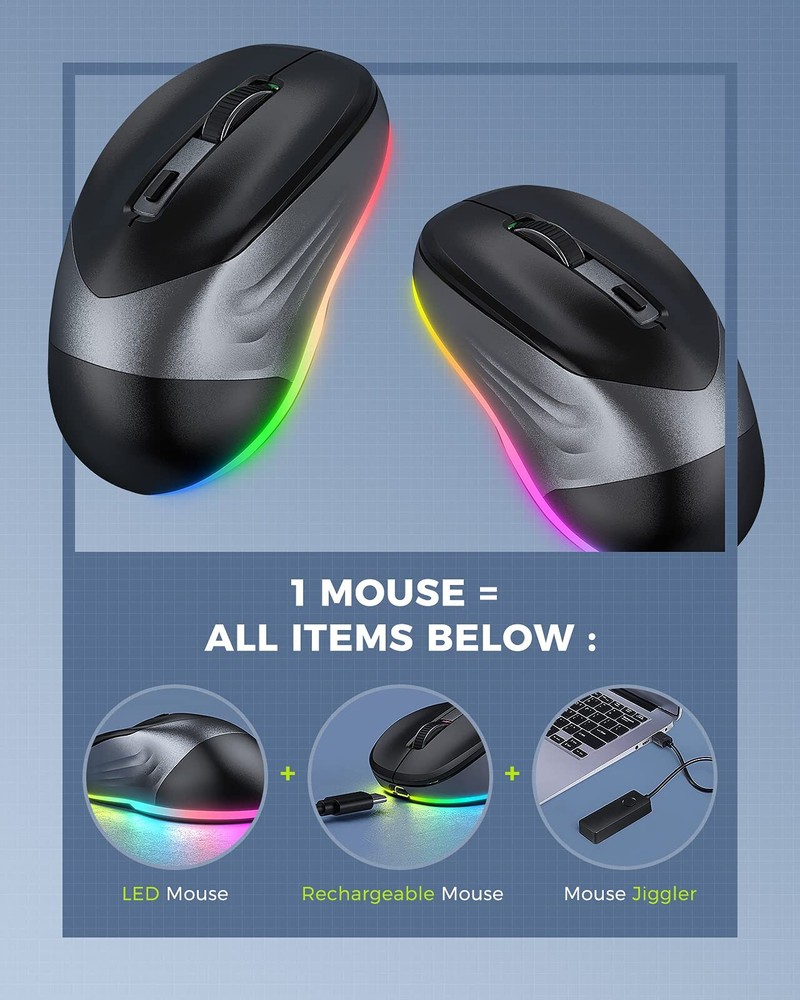 Wireless Mouse Jiggler Mouse for Laptop - LED Mouse Rechargeable Computer Mic...