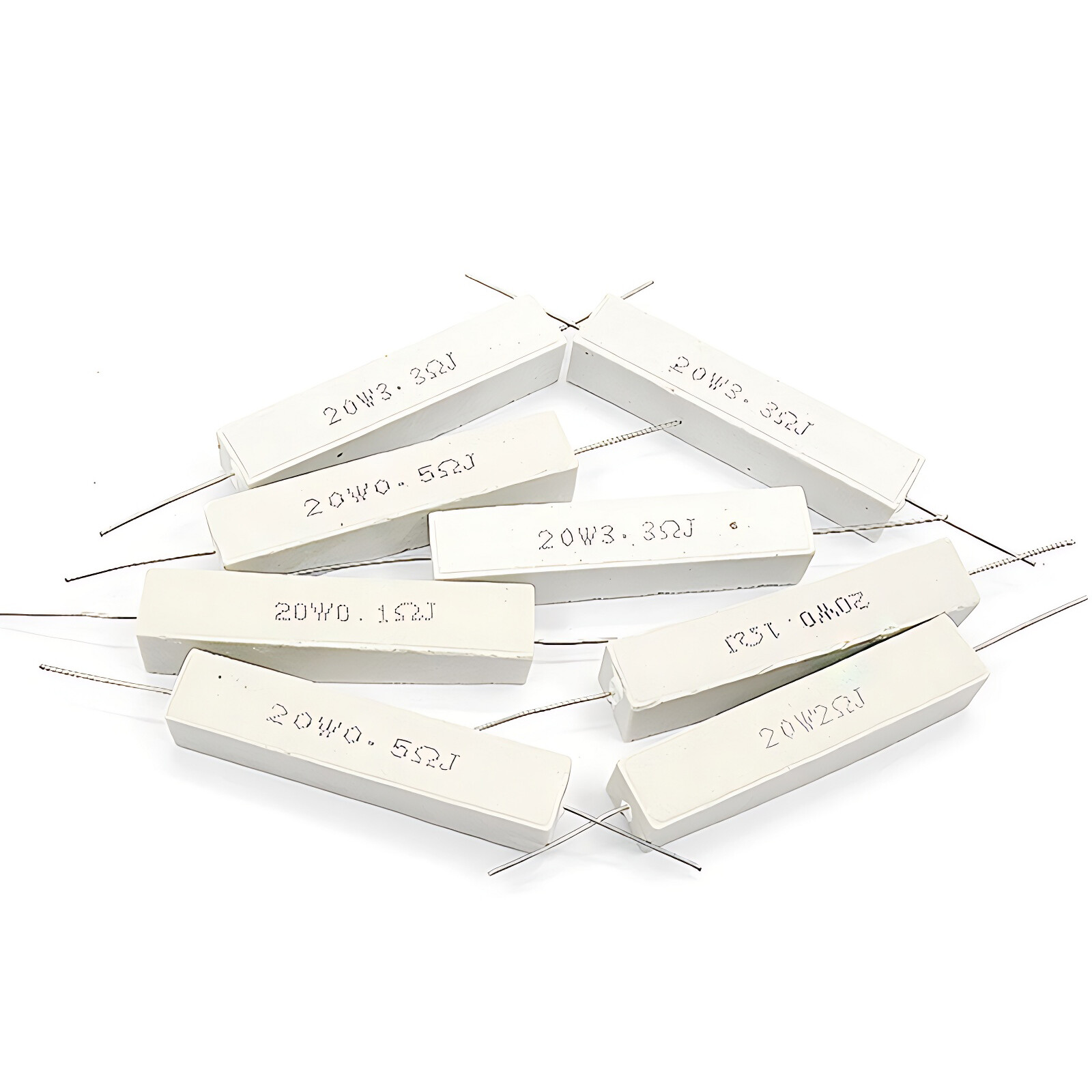 20 Watt Wire wound Cement Resistors Ceramic 0.1 ohms to 470 ohms Horizontal 5%