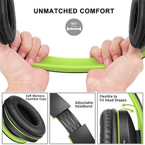 Bluetooth Headphones Over-Ear, Foldable Wireless and Wired Stereo Green