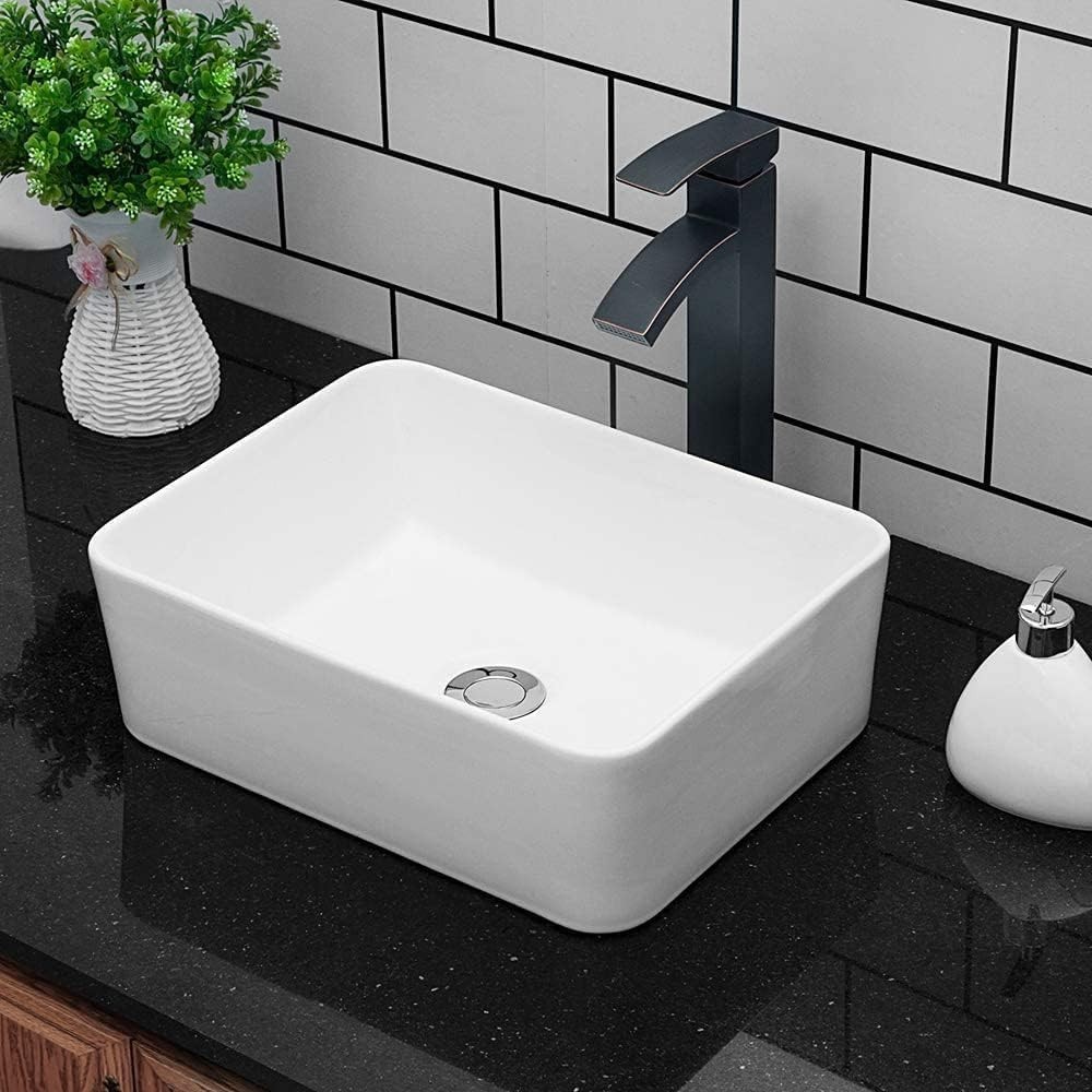 Vessel Sink Rectangular - 16"x12" Modern White Bathroom Sink Rectangle Above ...